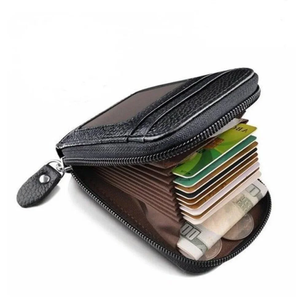 Men Genuine Leather Wallet Credit Card Holder RFID Blocking Zipper Pocket Thin - Picture 3 of 3
